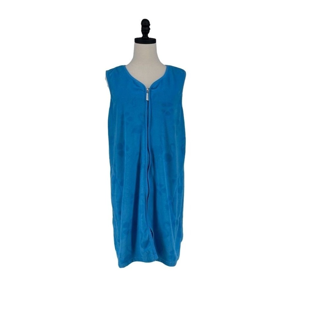 Jasmine Rose Women's XL Blue Sleeveless Bath Wrap Robe Zip Closure